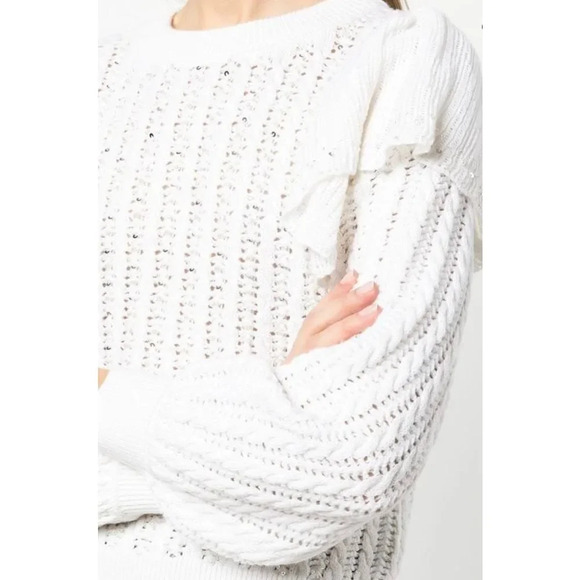 Alice & Olivia NWT Rosi Embellished Ruffle Cable-Knit Sweater size medium - Picture 4 of 10